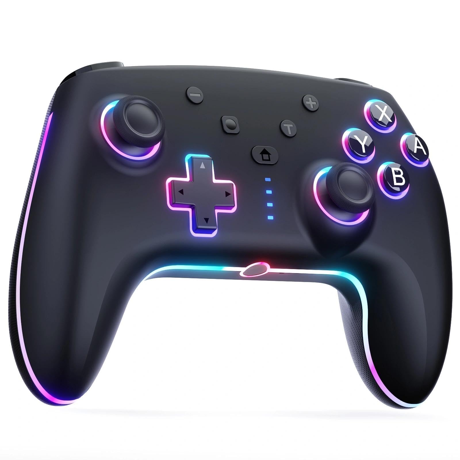 RivalPlay Switch Controller, Compatible with Switch 2/Lite/OLED/mit Cooler RGB-Beleuchtung, 2 Makro-Tasten, Bewegungssensor, Einstellbarer Turbo-Funktion und Vibration, 800mAh Akku