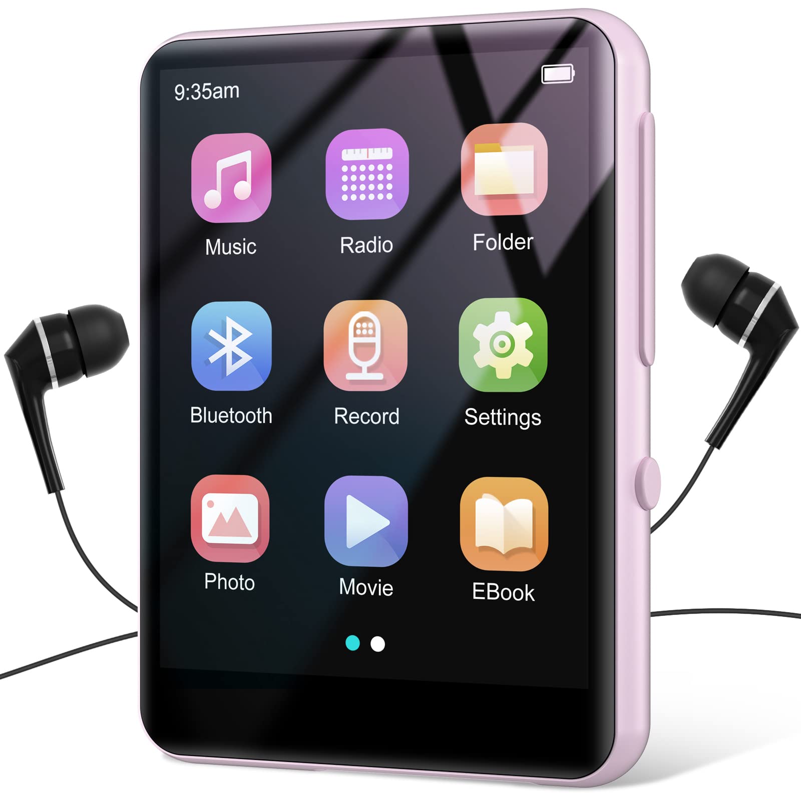 64GB MP3 Player with Bluetooth 5.3, HiFi Lossless Sound Music Player with 2.4 Inch Full Touchscreen, Built-in HD Speaker, FM Radio, Voice Recorder, E-Book, Earphones Included, Support up to 128GB