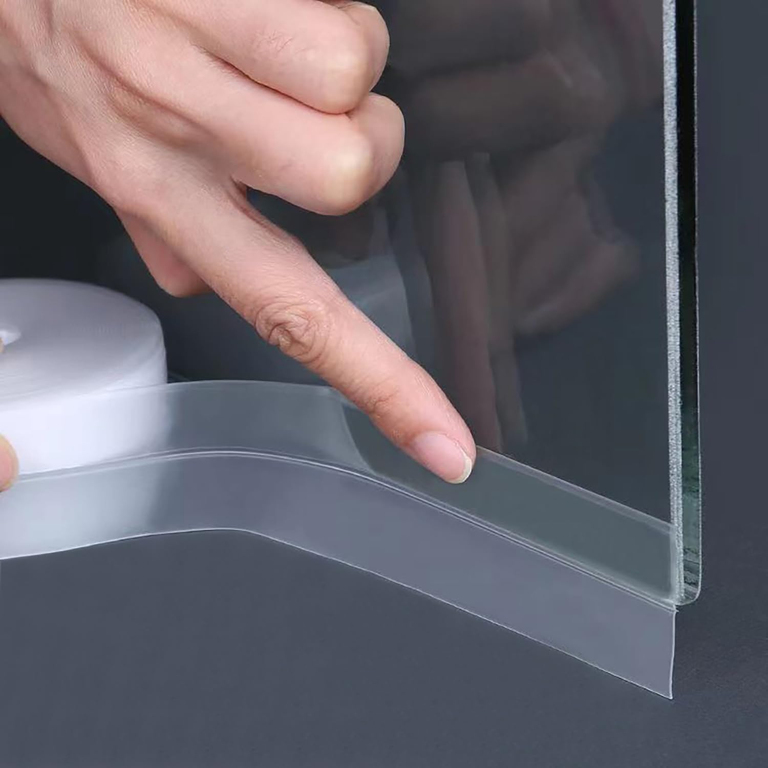 Photo 1 of Dstorelhp Upgraded Weather Stripping, No Residue Door Draft Stopper, Silicone Seal Strip for Doors Windows Shower Glass Gap, Transparent 16.4 Feet Long (Width 35mm)