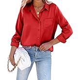 Pausus Satin Button Down Shirts for Women Long Sleeve Slim Fit Office Blouses Casual Business Silk Tops with Pocket S-XXL
