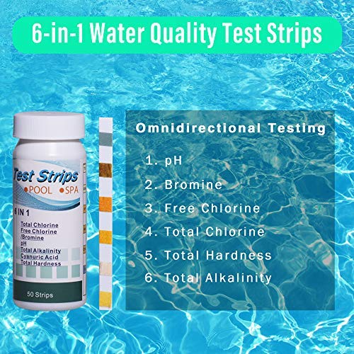 DMight Pool Test Strips, 6-in-1 Water Quality Test Strips, Spa Test Strips for Hot Tubs - Total Chlorine, Free Chlorine/Bromine, pH, Total Alkalinity, Cyanuric Acid, Total Hardness. (2 Pack)