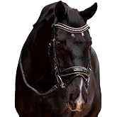 Rose Gold Leather Horse Bridle with Crystal Browband &ndash; Padded English Bridle, Soft Leather Headstall with Rose Gold Hardware for Dressage, Jumping &amp; Show Riding Size Full