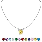 SILVERCUTE Sterling Silver Birthstone Necklace for Women,Dainty Silver Pendant Necklace with Round Cubic Zirconia,16"-18"