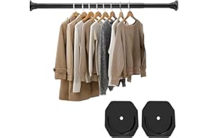 DwelSpire Closet Rod - 30-64 Inches, No Drilling Closet Rod Extender Hanging - Matte Black Adjustable Clothes Hanging Bar, for Closet, Bathroom, Windows with No Drilling Holder