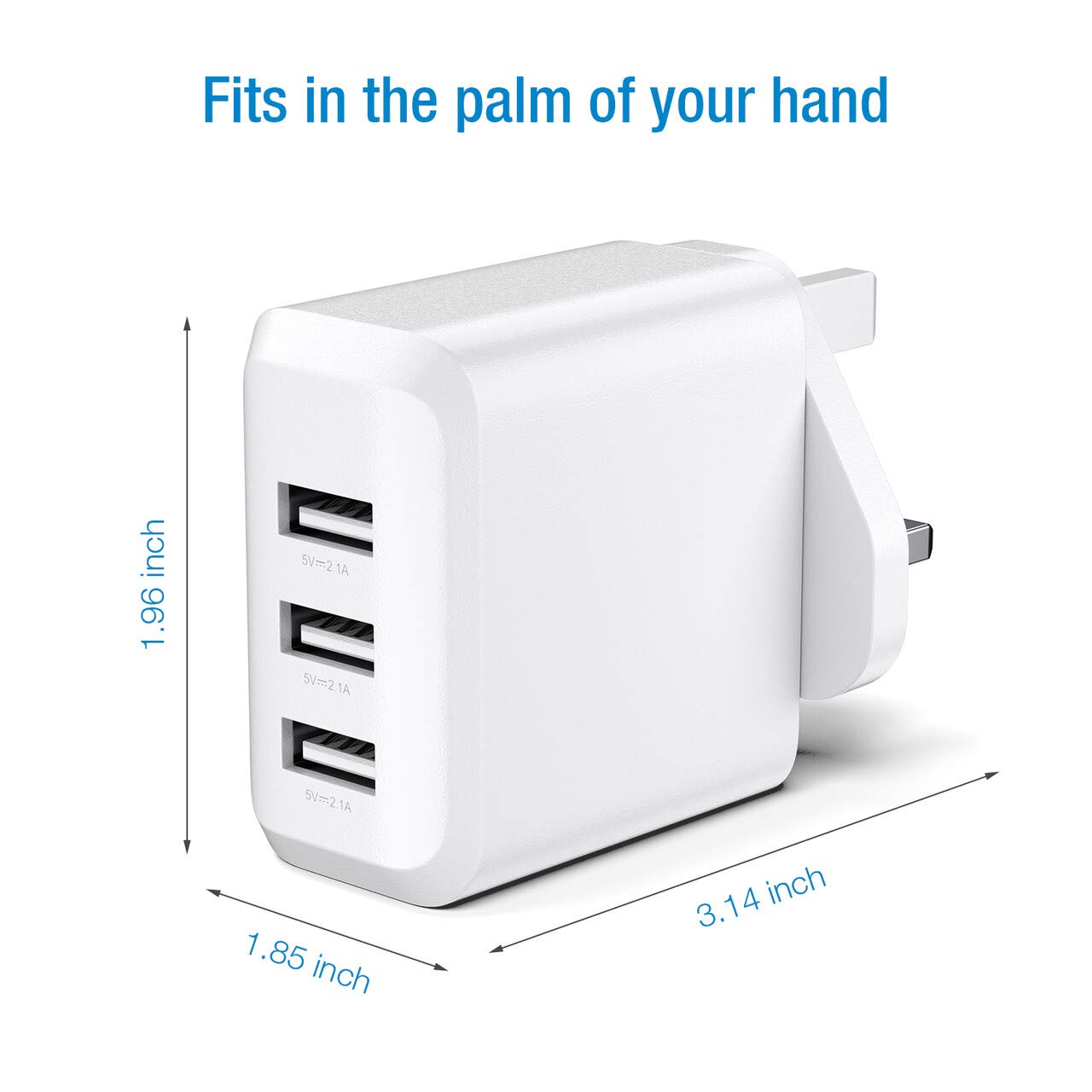 Poweradd 30W Main Charger, 3-Port USB Wall Charger, USB Plug Chargers Compatible with Apple iPhone 11 Pro/XS Max/XR/X/8/8 Plus, Galaxy, iPad and More - White