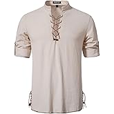 Men's Cotton Long Sleeve Lace Up Vintage Shirts for Renaissance Pirate Viking Medieval Costume