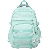 Lamprod Cute School Backpack for Teen Girls, Aesthetic College Backpack for Kids Students, Large Travel Laptop Capacity, Casual Daypacks, Green