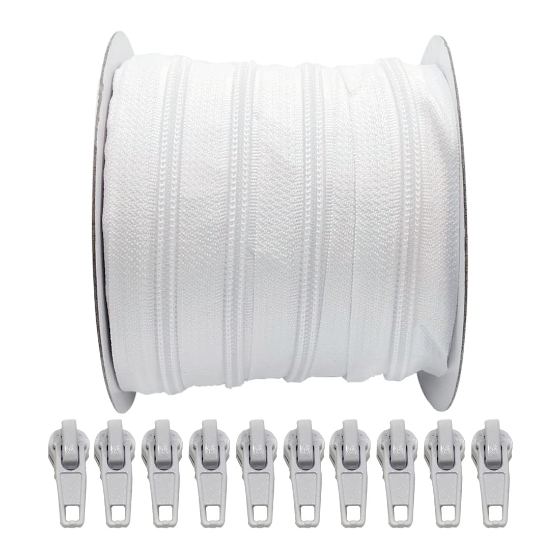 20 Meters Roll Continuous Zipper Nylon 3#, with 25 Auto Metal Sliders for Sewing, (20M, 101)