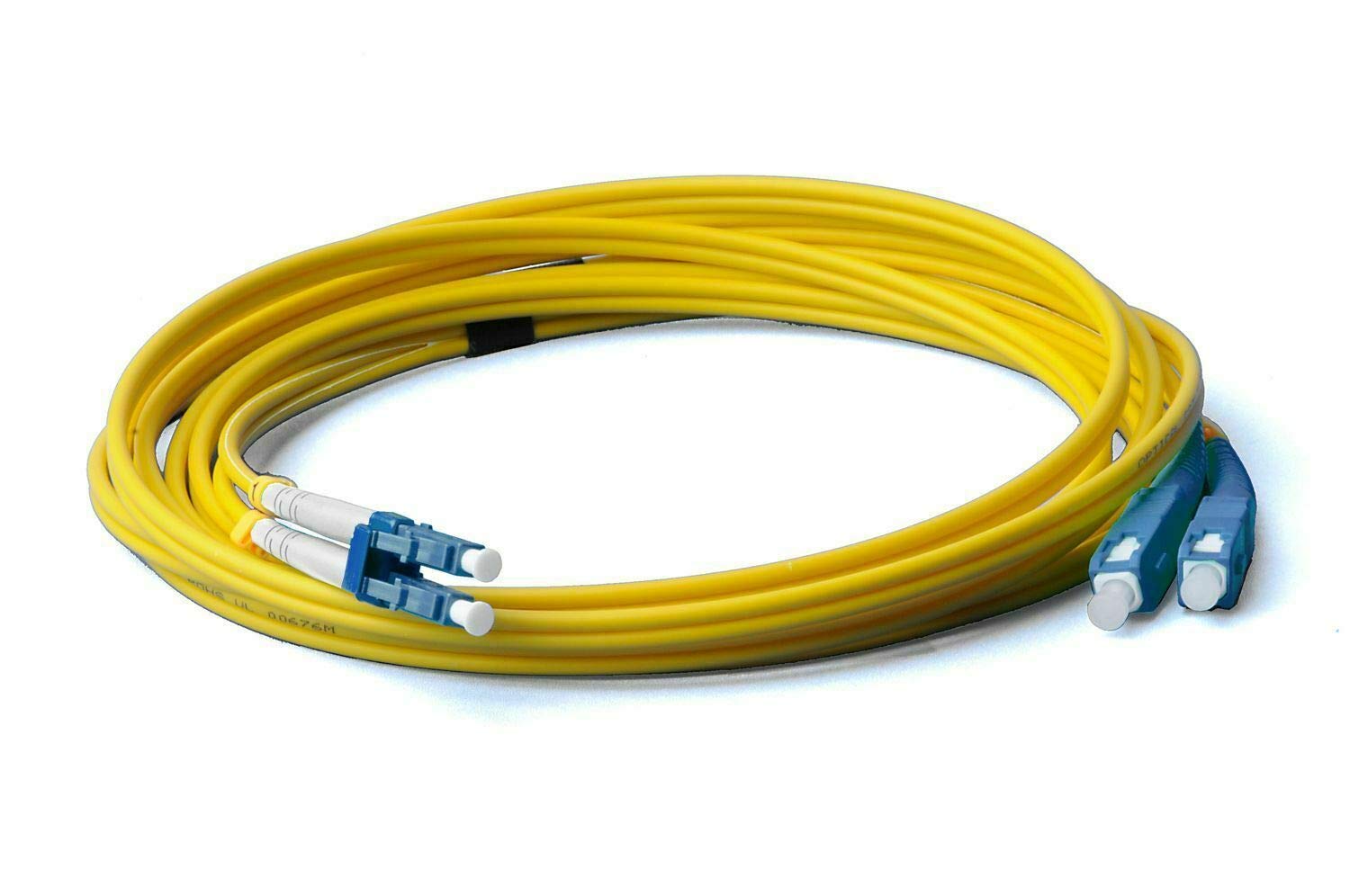 CONBIC LWL fiber optic cable – 5m OS2 yellow, LC/UPC to SC/UPC connector, duplex 9/125 patch cable – fiber optic cable 5 meters