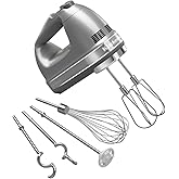 KitchenAid 9 Speed Hand Mixer, KHM926, Contour Silver | 9 Speeds, Pro whisk attachment, Stainless Steel Turbo Beater II for i