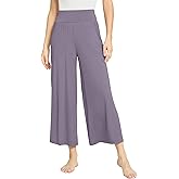 GYS Bamboo Viscose Wide Leg Palazzo Cropped Pants, High Waist Capris Cloud-Soft Pajama Pants with Pockets, Flowy Yoga Pants