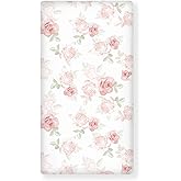 JEPFEIXIA Pink Roses Fitted Crib Sheet for Boys Girls Beautiful Flower Leaves Baby Sheet for Standard Crib and Toddler Beauty Floral Nursery Bed Mattress Sheets 28"x52"