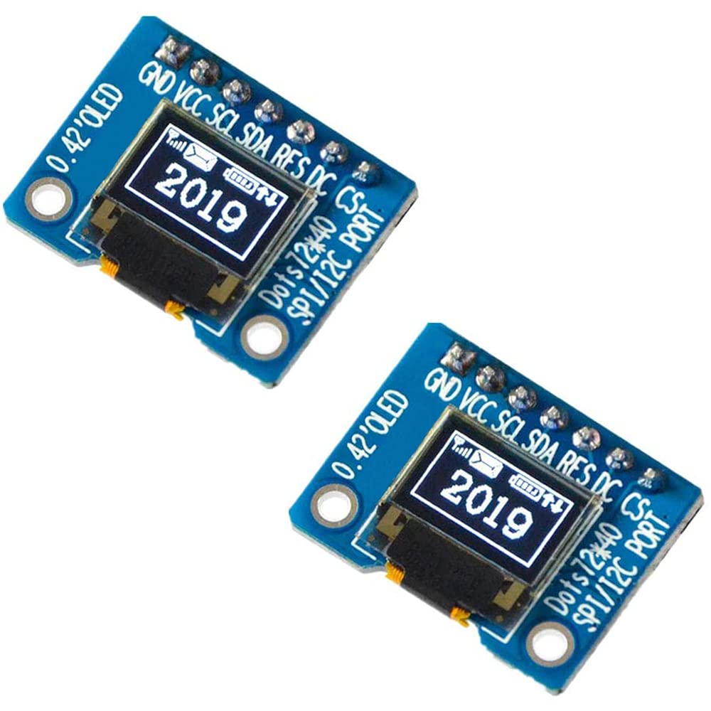 DollaTek 2Pcs 0.42 inch White PM OLED Screen Module 72 x 40 1306 Drive IC 7P IIC