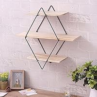 cheerfullus Iron Wall Shelves Brackets Art Wooden Wall Bookshelf Metal Wall Rack with Vintage Wood Storage Holder - Diamond