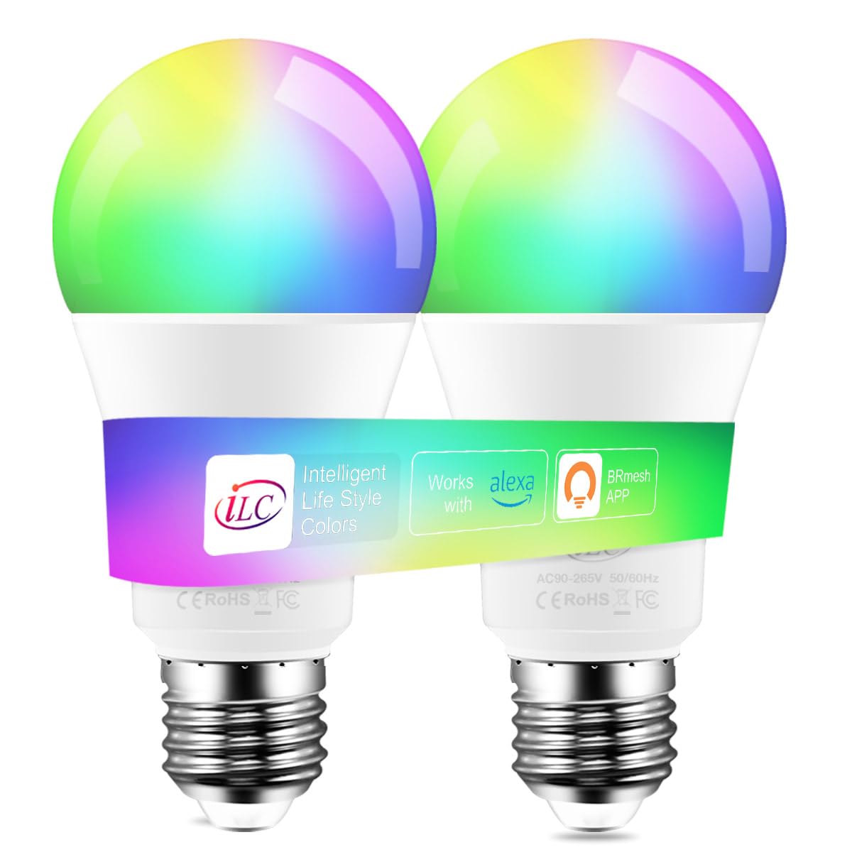 iLC Colour Changing LED Light Bulb E27 8W RGBW Controlled by APP, Sync to Music, Dimmable Multi-Color 60 Watt Equivalent (2 Pack)