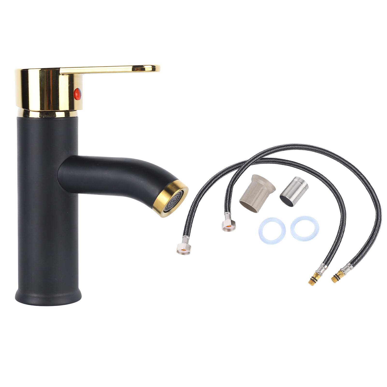 Bathroom Sink Tap, Washroom Sink Mixer Taps Single Lever Brass Cold and Hot Water Faucet, Stainless Steel Basin Taps for Home