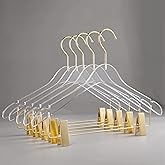 Acrylic's Transparent Clothing Hanger Clothing Store Wedding Dress Display Light Luxury Standard Hanger with Gold Hooks and Clips 8 pcs