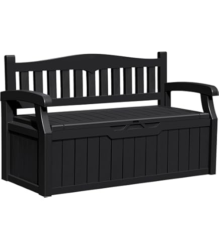 EconoHome 2-Seat Outdoor Storage Bench - 60 Gallon Capacity, Weatherproof Resin, With Rain Cover For Patio