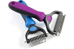 BREBBUMING Cat & Dog Brush for Shedding and Dematting,Double-Sided Pet Hair Removal Tool With Metal Comb to Reduce Shedding and Remove Mats,Pet Grooming Brush for Small, Medium Dogs and Cats,Purple