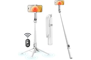IEVICRE Selfie Stick Tripod, 55" Phone Tripod with Remote, Extendable Aluminum Alloy Bluetooth Selfie Stick and Phone Holder for iPhone Android Phone, GoPro Camera White