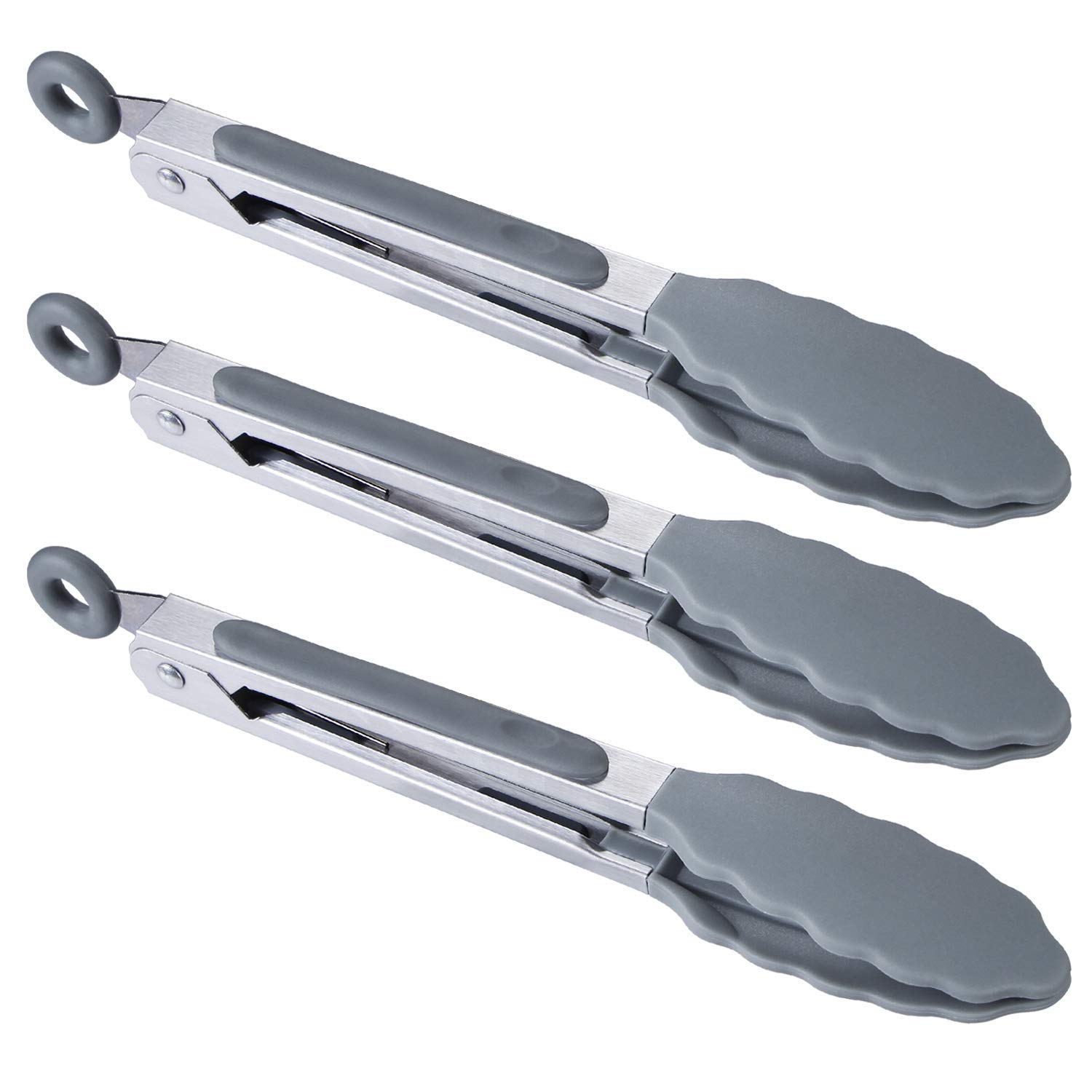 MSY BIGSUNNY 7" Mini Silicone Serving Tongs Set of 3 (Gray)