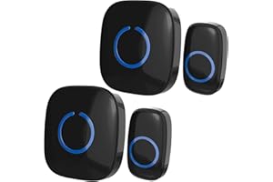 Wireless Doorbell by SadoTech – Waterproof Door Bells & Chimes – Over 1000-Foot Range, 52 Door Bell Chime, 4 Volume Levels with LED Flash – Wireless Doorbells for Home – Model C, 2 Pack (Gloss Black)