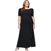 Alex Evenings Womens Long Embellished Neck Elbow Puff Sleeve, Mother of The Bride, Formal Dress (Plus Size)