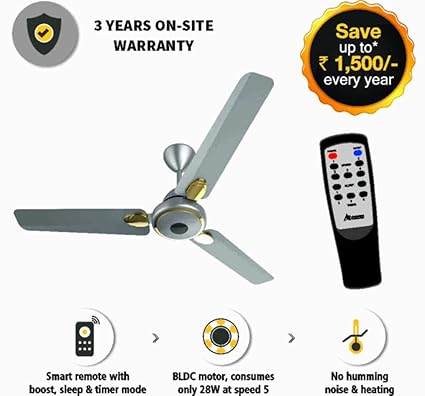 Gorilla Energy Saving 5 Star Rated 1200 Mm Premium Ceiling Fan With Remote Control And Bldc Motor- Sand Grey