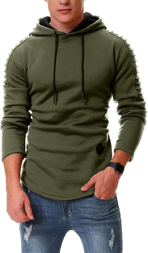 Seazoon Mens Long Sleeve Casual Plain Pullover Drawstring Hoodie Hem Curved Basic Breathable Sweatshirt: Clothing