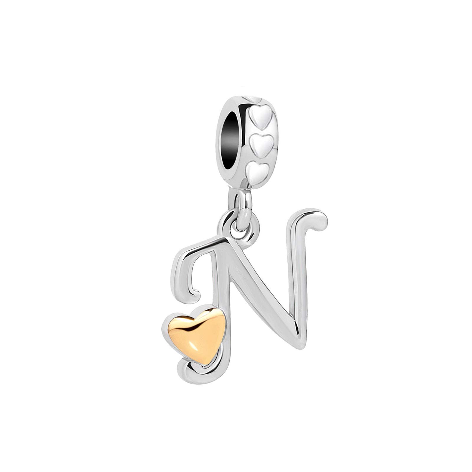 N Letter Initial Name Alphabet Love Heart Pendant Charm fits Pandora Charms Bracelets Birthday Jewellery Gift for Family Christmas Mum Granddaughter