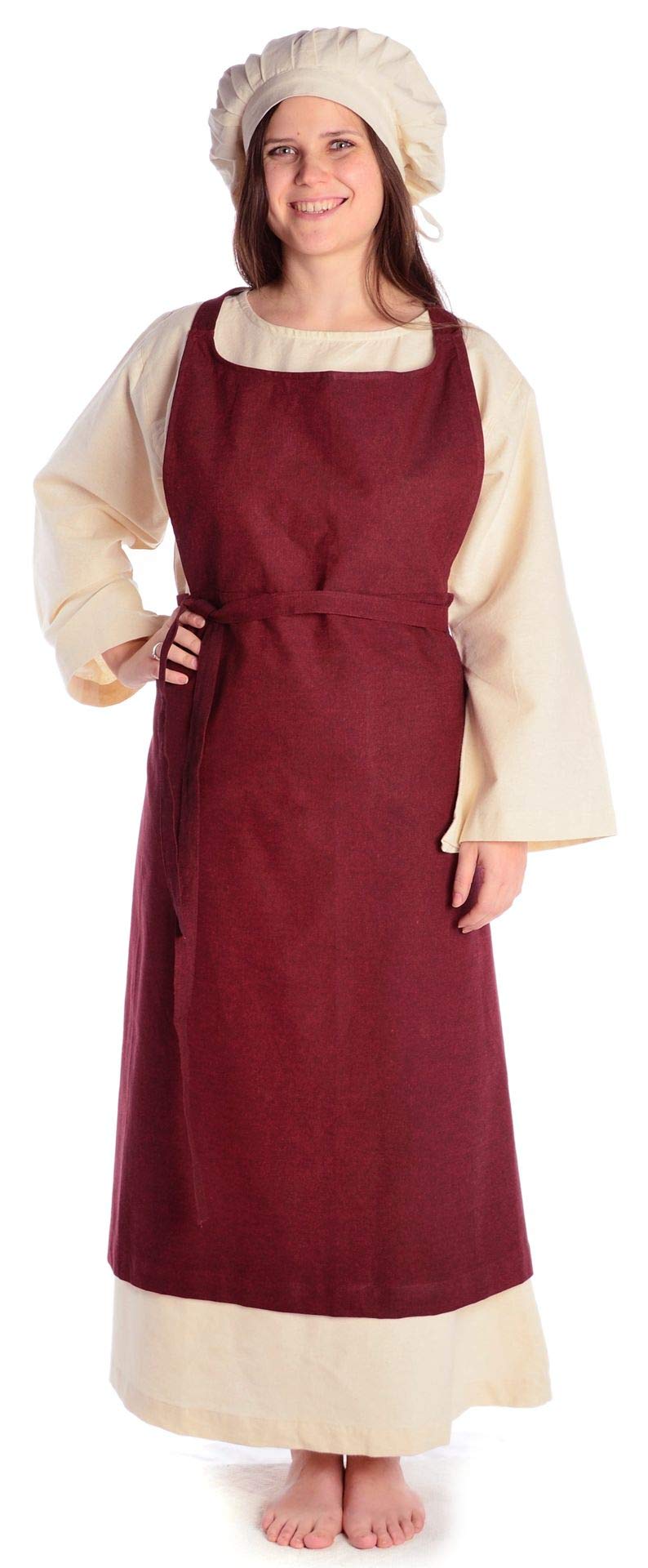 HEMAD Schoysiane Medieval Apron Made of Cotton, Brown, Red, Green Gown LARP - Red - One size
