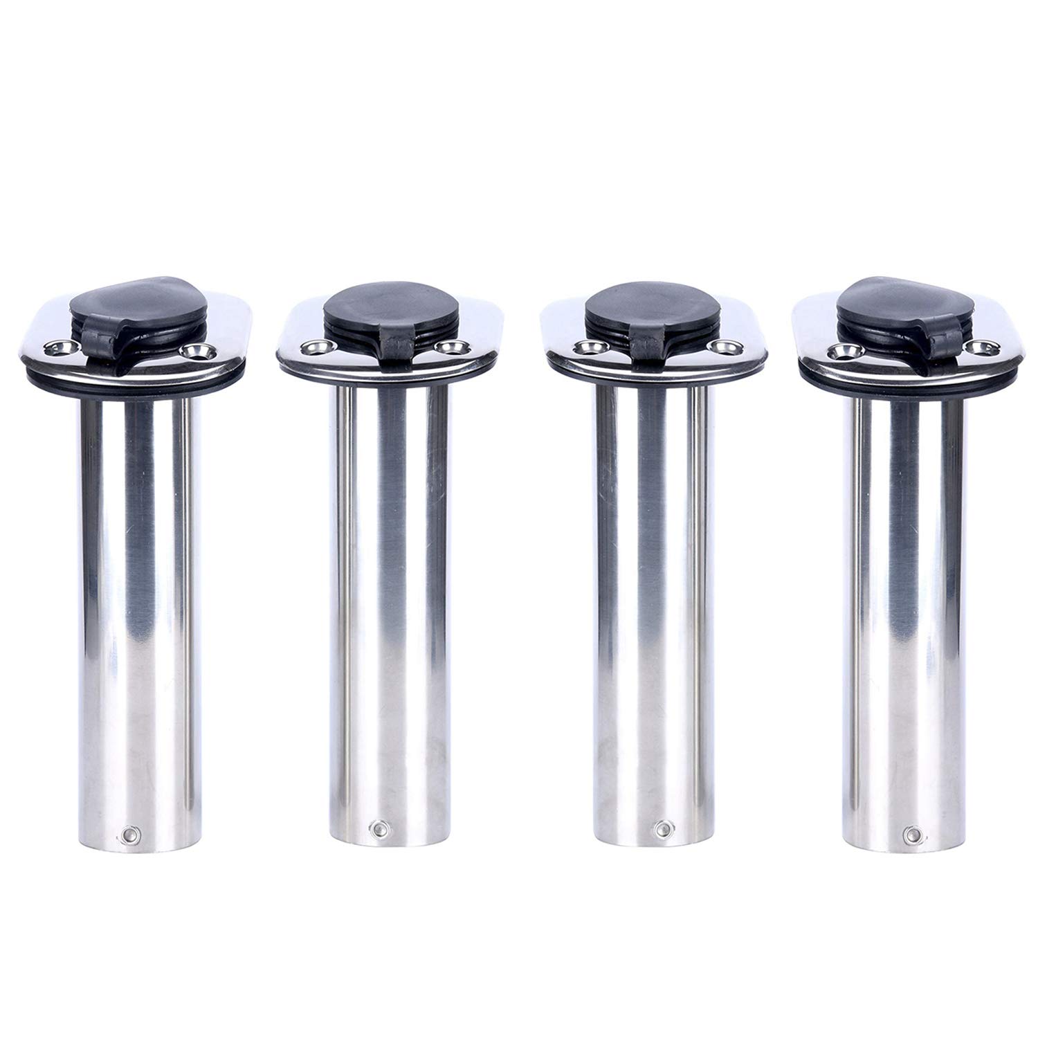 Photo 1 of Amarine Made 4 Pack of Stainless Steel Flush Mount Rod Holders with Rubber Cap, Liner, Gasket (90 Degree Rod Holders)