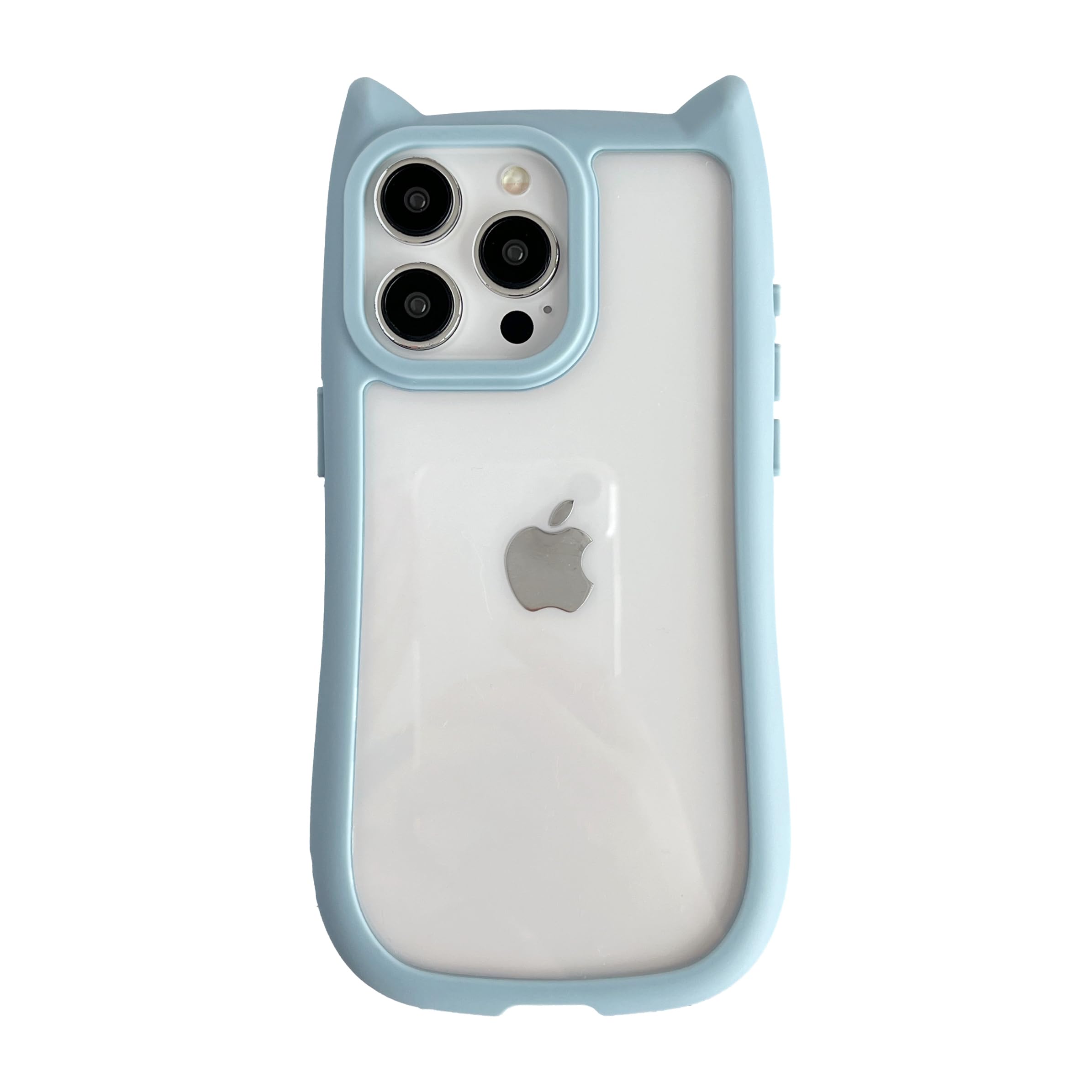 FLIRACON Cute Cat Ears Clear Phone Case Compatible with iPhone Case (Blue,for iPhone 15 Pro)