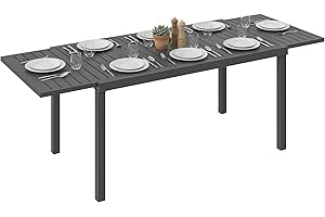 Outsunny Expandable Outdoor Dining Table for 6-8 People, 59"-89" Aluminum Patio Dining Table with Slatted Top for Garden, Bac