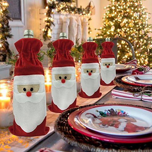 FEFEHOME Christmas Wine Bottle Cover Gift Bags Santa (Set of 4) (A)