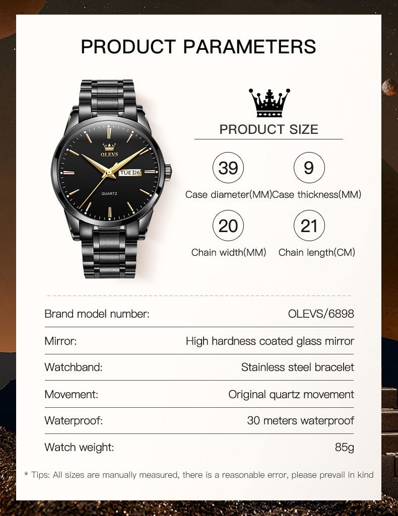 OLEVS Men's Luxury Watch Waterproof Luminous Easy Read Chronograph Watches Full Gold/White Dail/Black Face with Calendar Wristwatch