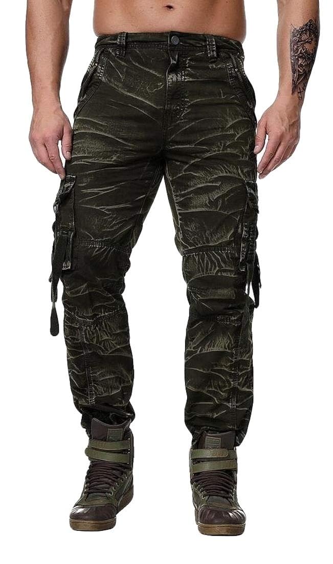 WSPLYSPJY Mens Relaxed Fit Cotton Multi-Pocket Outdoor Cargo Pant Cotton Cargo Trousers