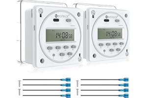 Neoteck 2PCS DC 12V/16A Digital Timer Switch 7 Day Time Relay Switch with 16 ON/Off Settings LCD Programmable Timer with Wire