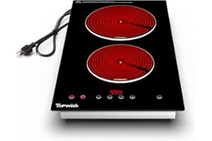 TOPWISH 2 Burners Electric Cooktop, 12 Inch Countertop Burner Built-in Ceramic Cook top with Touch Control, Timer, Child Lock