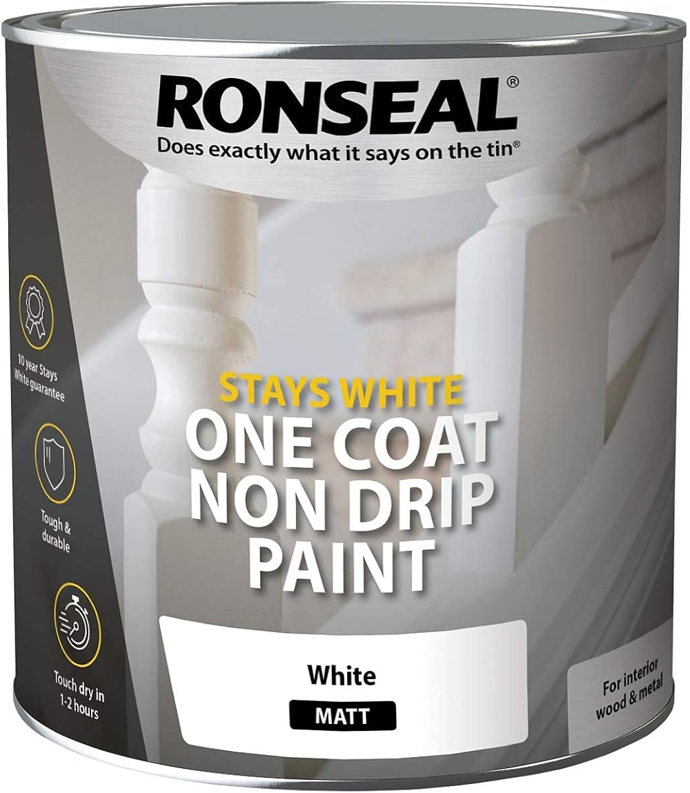 Ronseal One Coat Stays Matt Paint White 2.5 Litre Non Drip