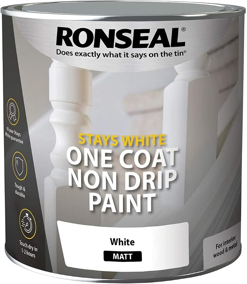 Ronseal One Coat Stays Matt Paint White 2.5 Litre Non Drip