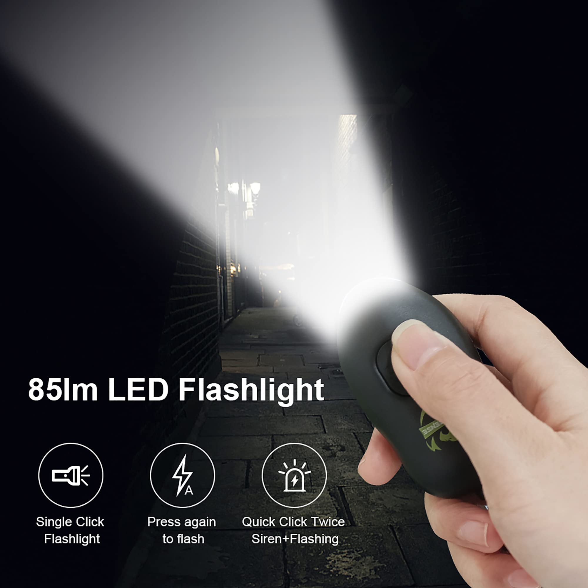 Fightsense Personal Alarm Keychain with Snap Hook, 130dB Siren Safety Alarm for Women LED Light (300m Audible) (Black)
