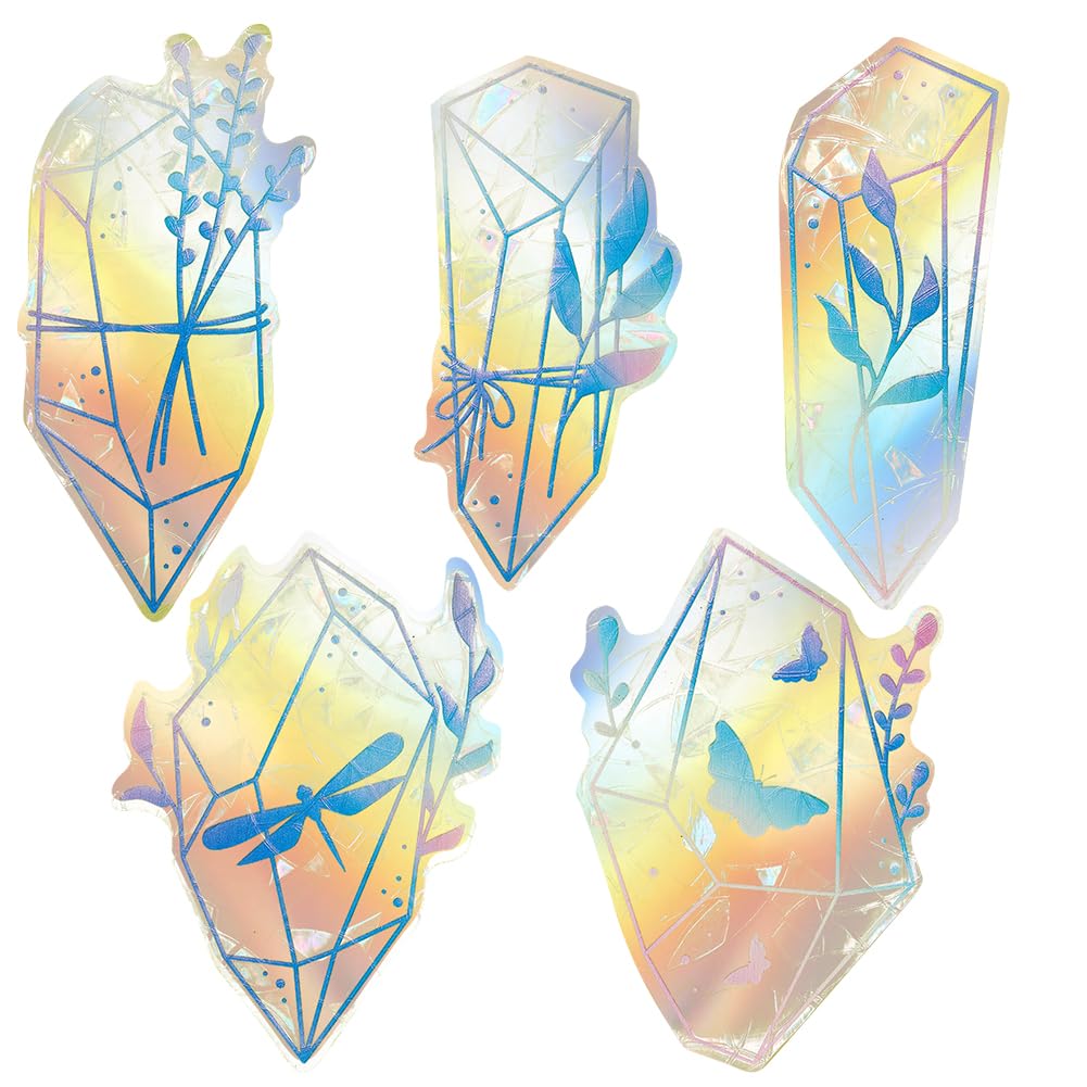GORGECRAFT 5Pcs PVC Diamond Window Clings Anti-Collision Window Decals Static Blue Transparent Glass Alert Rainbow Window Suncatcher Stickers to Save Birds from Window Collisions Rainbow Stickers