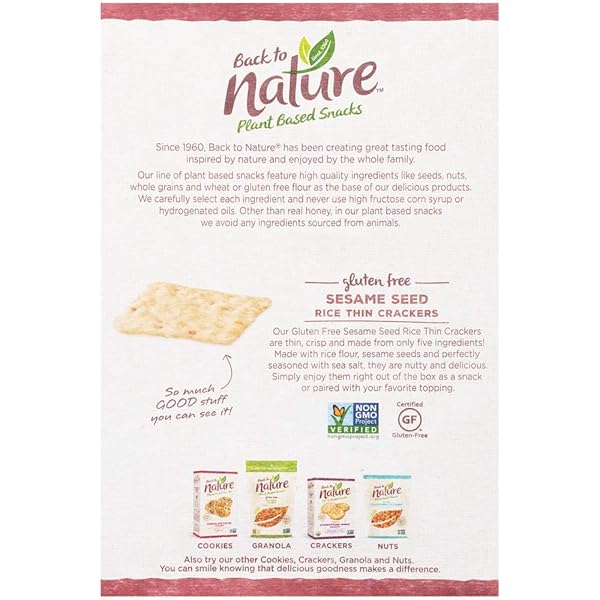 BACK TO NATURE GLUTEN FREE CRACKERS, SESAME SEED RICE THINS – DAIRY FREE, NON-GMO, MADE WITH RICE FLOUR, DELICIOUS & QUALITY SNACKS, 4 OUNCE​