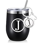 Dandat Personalized Wine Tumbler Cup with Keychain 12oz Black Stainless Steel Travel Mug with Lid Straw for Employee Teacher Coworker Nurse Volunteer Appreciation Gifts(J Style)