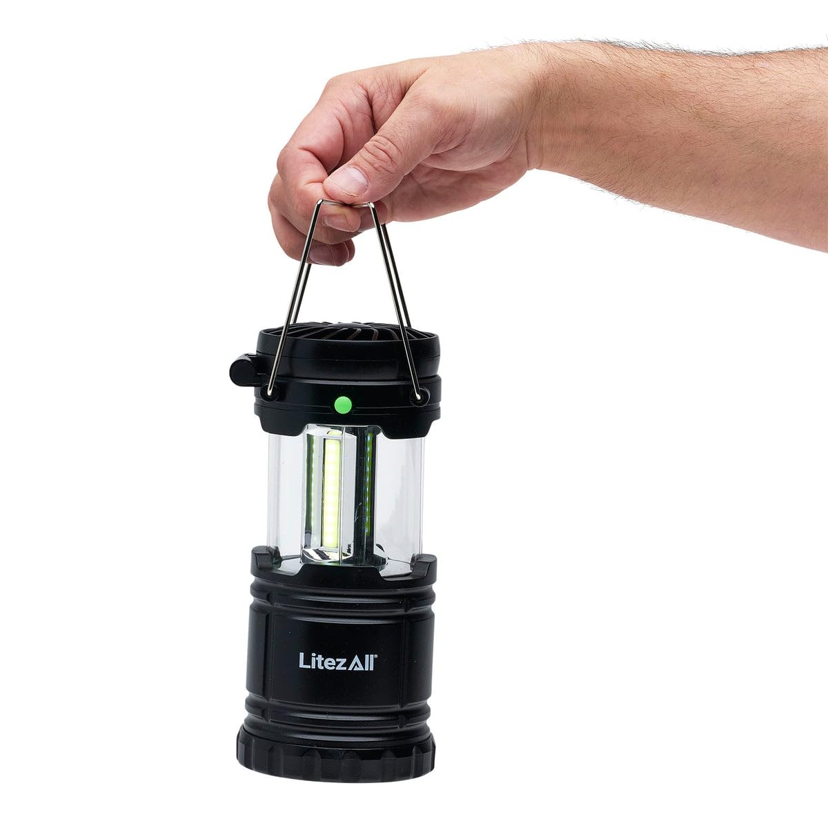 Photo 1 of (tested)(functional)(batteries not included) LitezAll Rechargeable Pull-Up Lantern with Built-In Fan and Power Bank, 700 Lumen LED Camping