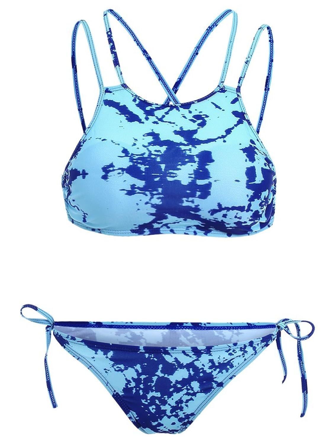 hannea high neck strappy top splatter paint padded string bikini set