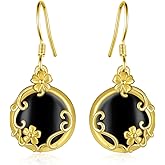 Black Onyx Earrings 925 Sterling Silver Black and Gold Earrings 14K Gold Plated Filigree Dangle Earring Jewelry Gift for Women
