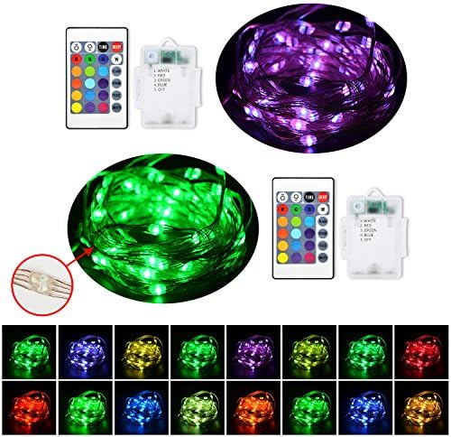 [Multicolor RGB]2018 UPGRADED LED String Lights with Remote Control,UNIFUN 16.4ft LEDs Battery Operated Fairy Lights Super Soft Copper Wire Decorative Lights for Indoor/Outdoor,Bedroom,Garden(2 Pack)