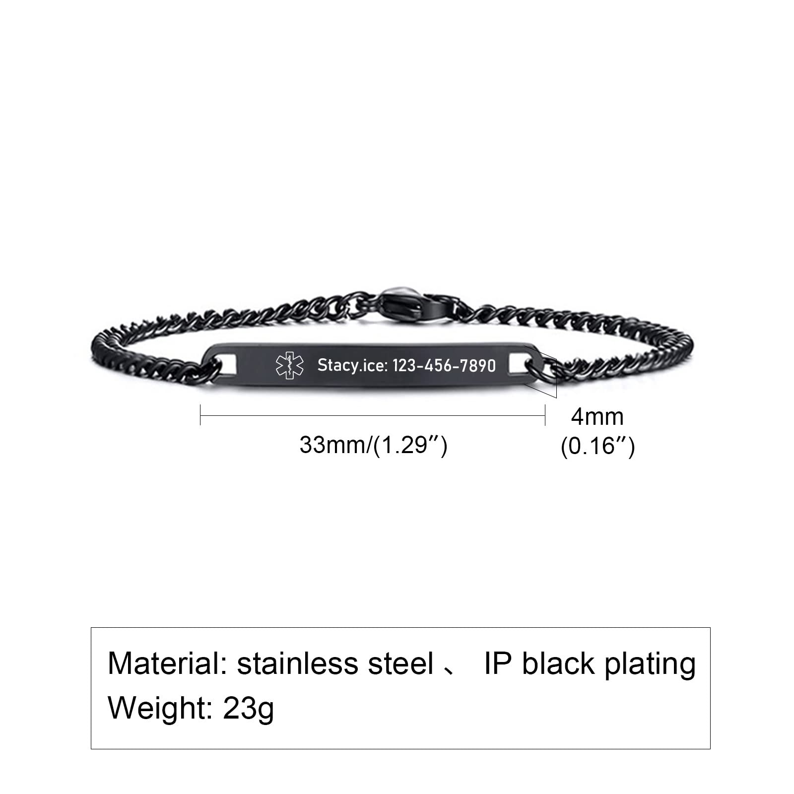VNOX Medical Alert ID Bracelet - Mens Womens Stainless Steel ID Tag Medical Alert Emergency Bracelet,7.2/8/8.4 Inches